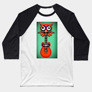 Owl and Guitar Design Baseball T-Shirt